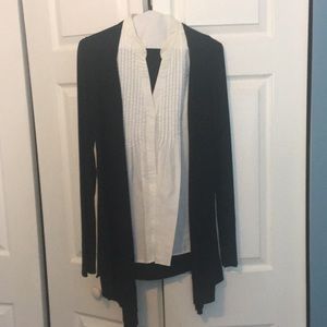 White button down blouse / black sweater attached